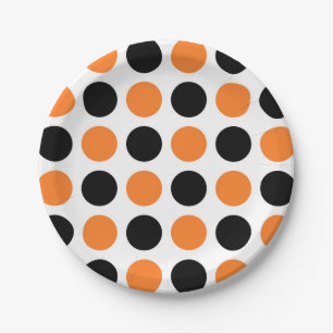 Black and Orange Polka Dots Paper Plate