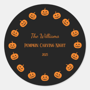 Black and Orange Pumpkin Carving Night Classic Round Sticker