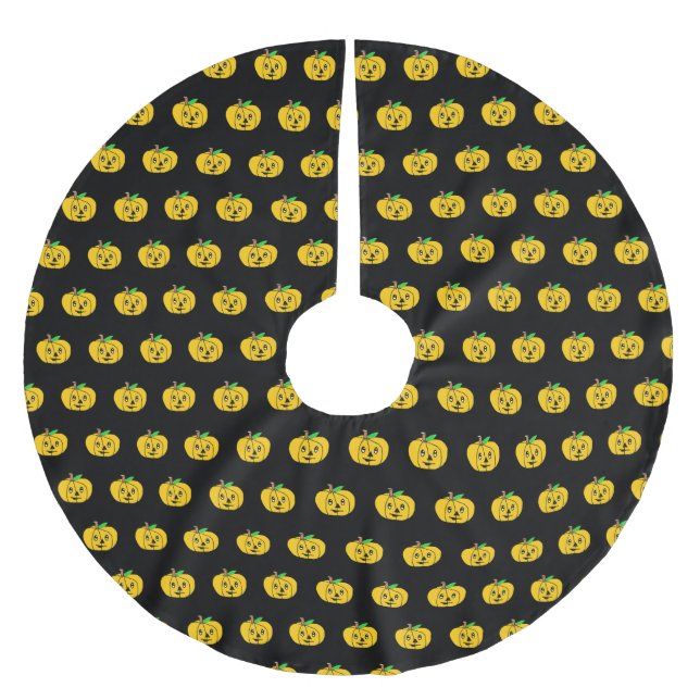 Black and Orange Pumpkins Halloween Tree Skirt (Front)