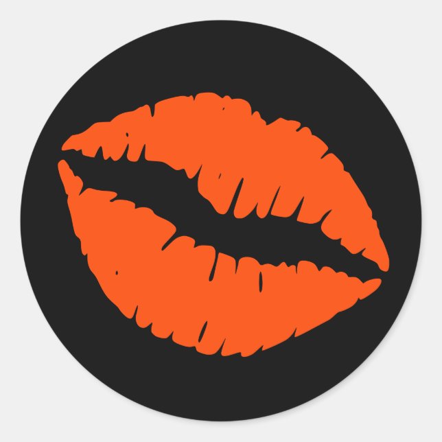 Black and Orange Red Lipstick Print Classic Round Sticker (Front)