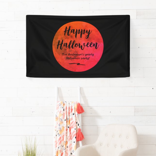 Black and Orange Scary Full Moon Happy Halloween Banner (Insitu)
