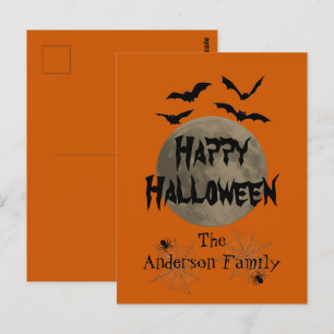 Black and Orange Scary Spooky Happy Halloween Postcard