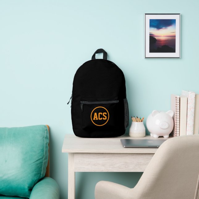 Black and Orange School Colours and Letters Printed Backpack (Insitu)