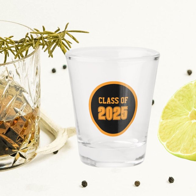 Black and Orange School Colours Class Year Shot Glass (In Situ)