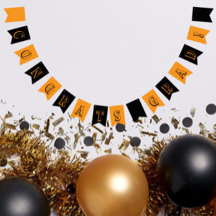 Black and Orange School Colours Graduation Bunting