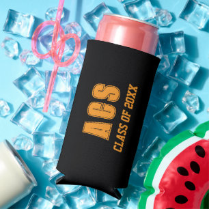 Black and Orange School Colours Seltzer Can Cooler