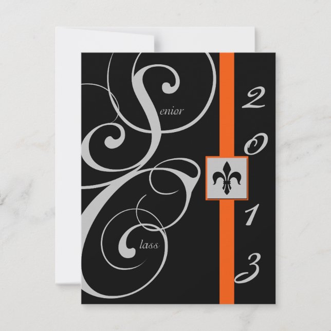 Black and Orange Scroll Ribbon Graduation Invitation (Front)