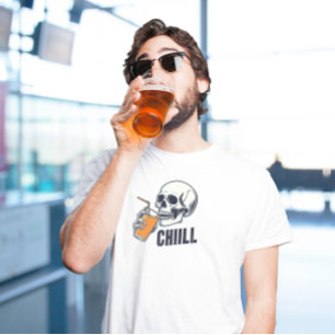 Black and Orange Skull Illustration Chiill T-Shirt