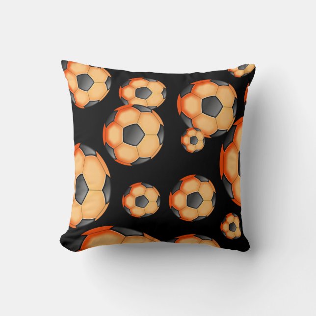 Black and orange Soccer Design Cushion (Front)