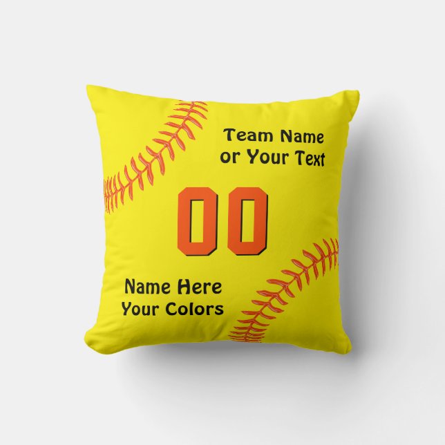 Black and Orange Softball Pillow, Personalised Cushion (Front)