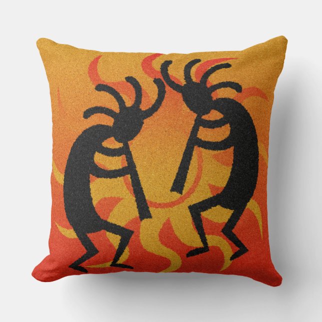 Black And Orange Southwest Kokopelli Tribal Sun Cushion (Front)