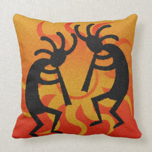 Black And Orange Southwest Kokopelli Tribal Sun Cushion