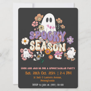 Black and Orange Spooky ghost Halloween Invitation