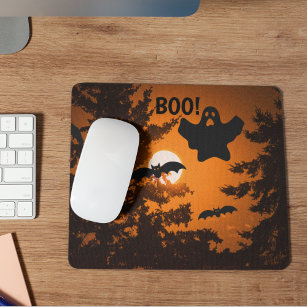 Black and Orange Spooky Halloween Night Scene Mouse Mat