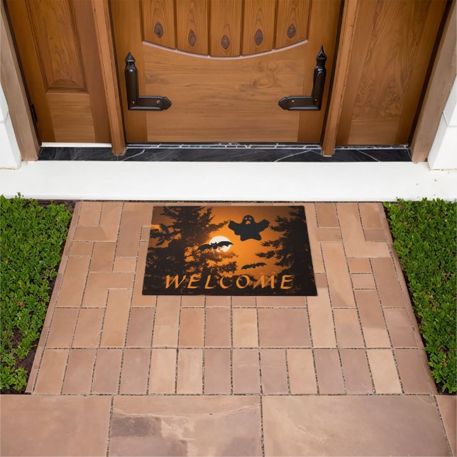 Black and Orange Spooky Halloween Night Welcome Doormat (Outdoor)