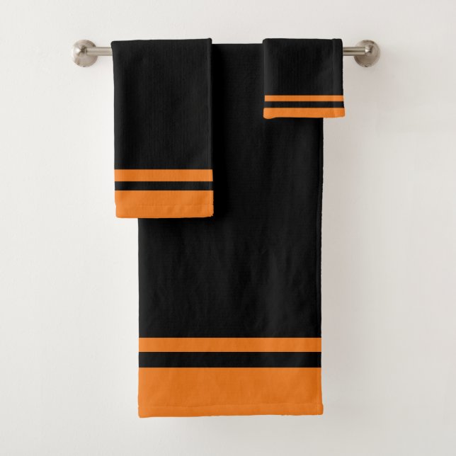 Black And Orange Sport Team Colours Bath Towel Set (Insitu)