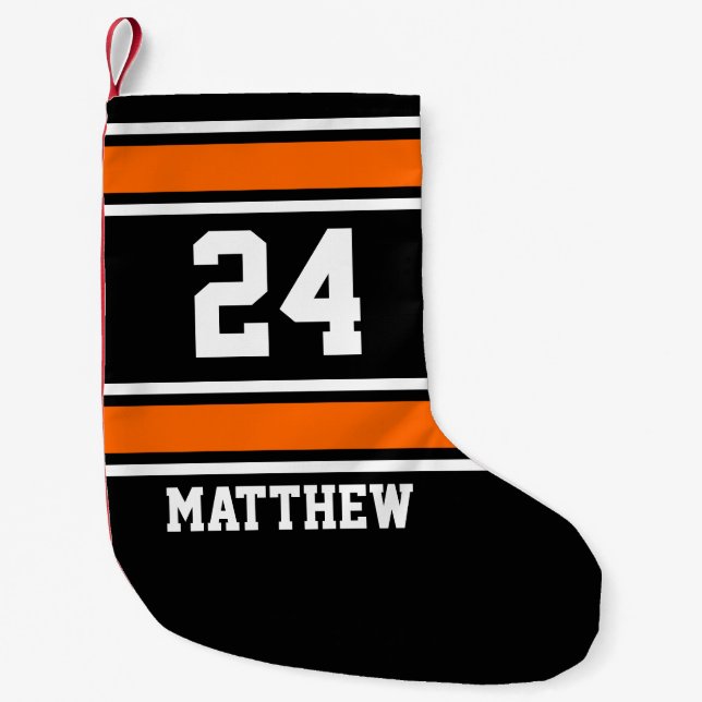 Black and Orange Sporty Theme Small Christmas Stocking (Front)