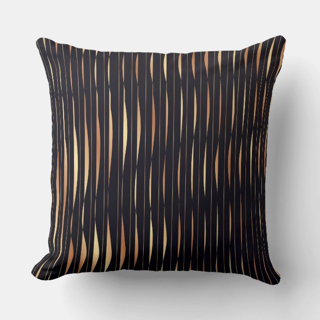 Black and Orange Stripe Abstract Throw Pillow  (Front)