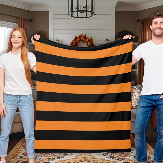 Black and Orange Striped Autumn Inspired Fleece Blanket (Black and Orange Striped Autumn Inspired Fleece Blanket)