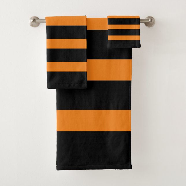 Black and orange stripes pattern bath towel set (Insitu)