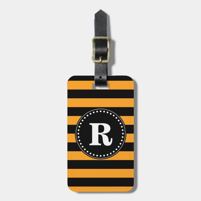Black and orange stripes pattern luggage tag (Front Vertical)