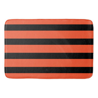 Black And Orange Stripes Retro Pattern Bath Mat