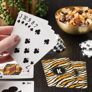 Black and Orange Tiger Pattern Monogram Playing Cards