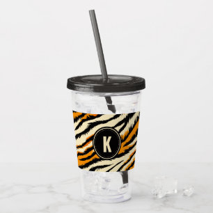 Black and Orange Tiger Stripes Monogram Acrylic Tumbler