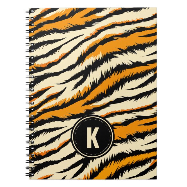 Black and Orange Tiger Stripes Monogram Notebook (Front)