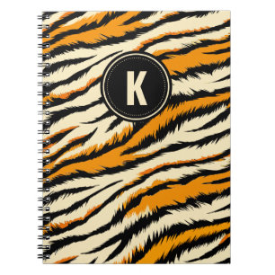 Black and Orange Tiger Stripes Monogram Notebook