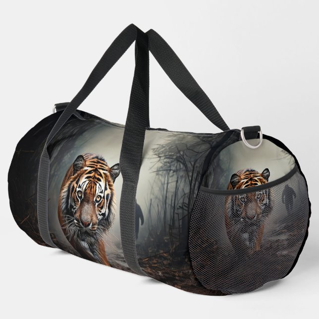 Black and orange tiger surreal forest duffle bag (Right Corner)