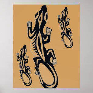 Black and Orange tribal style lizard Poster