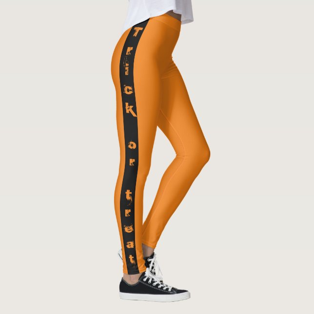 Black and Orange Trick or Treat Spooky Halloween Leggings (Right)