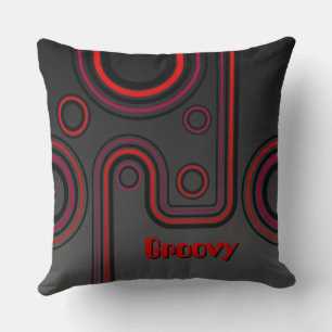 Black and Orange Vintage 1970s Liniar Art Retro Cushion