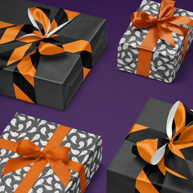 Black and Orange Wide Stripe Satin Ribbon (black and orange wide angled stripe pattern ribbon for Halloween decor, gifts and crafting)