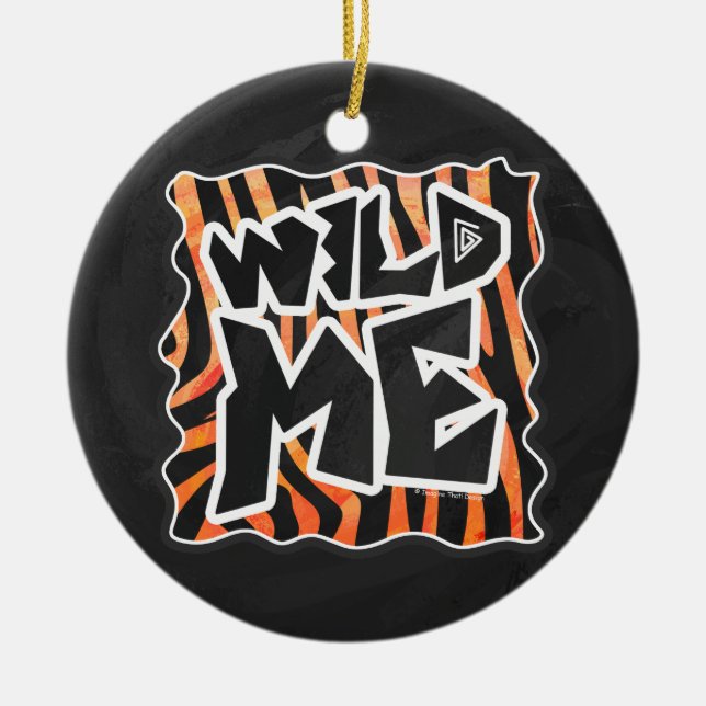 Black and Orange Wild Me Zebra Ceramic Tree Decoration (Front)
