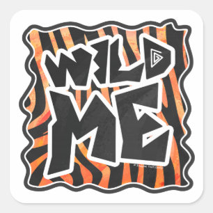 Black and Orange Wild Me Zebra Square Sticker