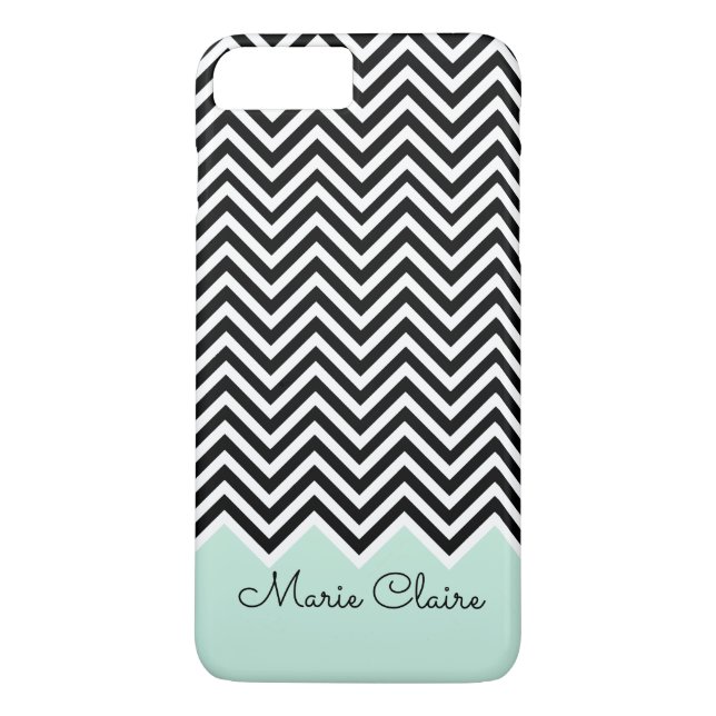 Black and pale blue Modern Chevron Custom Monogram Case-Mate iPhone Case (Back)