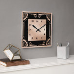 Black and Pale Copper Art Deco   Square Wall Clock<br><div class="desc">I have created another Art Deco Style wall clock, which I feel looks particularly good in the picture on a grey wall. I have used the outside border to frame this clock in an Art Deco Style. A great clock for any room in your home. I love creating these clock...</div>