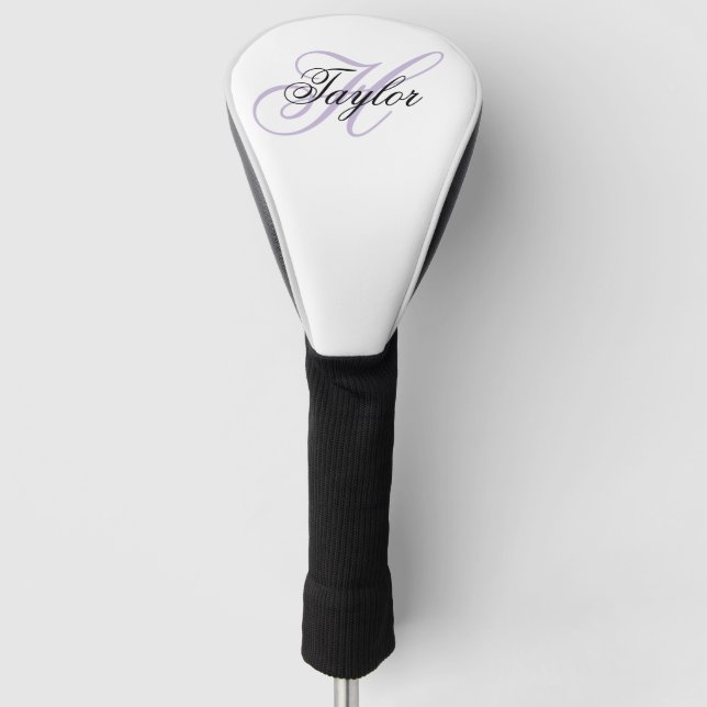 Black and Pale Purple Fancy Monogram Golf Head Cover (Front)
