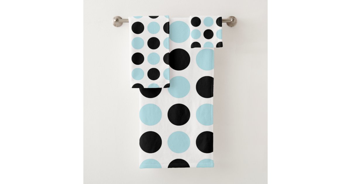 Black and Pastel Blue Polka Dots Bath Towel Set Zazzle