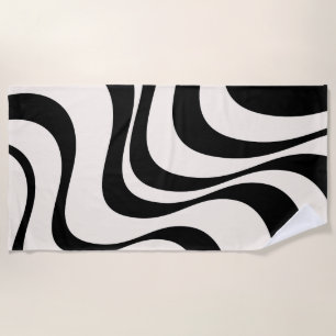 Black and pastel modern retro waves design beach towel