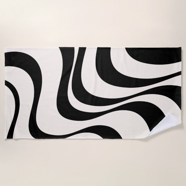Black and pastel modern retro waves design  beach towel (Front)