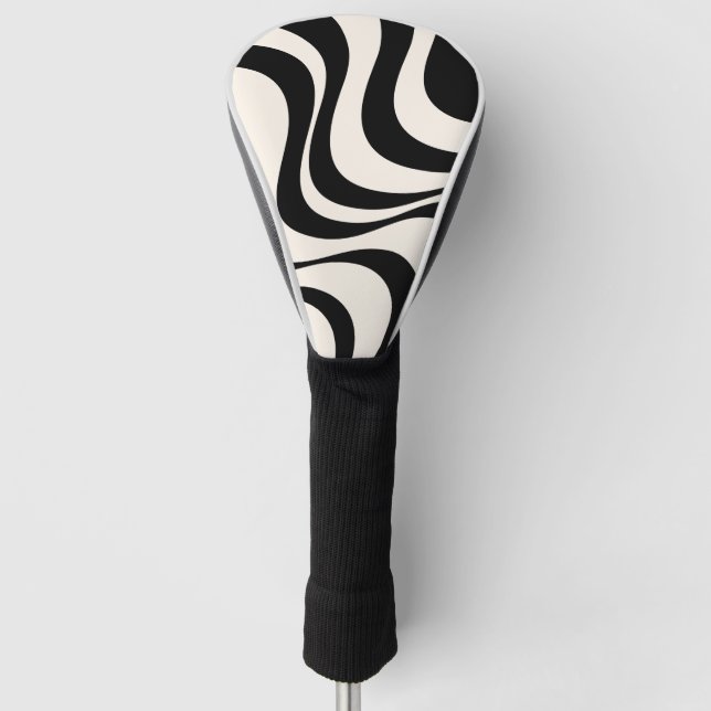 Black and pastel modern retro waves design  golf head cover (Front)