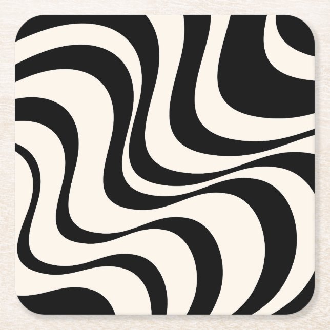 Black and pastel modern retro waves design  square paper coaster (Front)