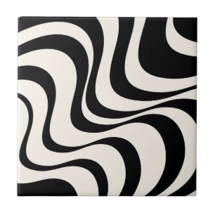 Black and pastel modern retro waves design  tile
