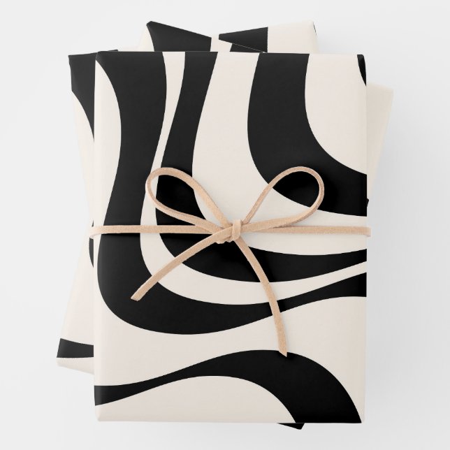 Black and pastel modern retro waves design  wrapping paper sheet (In situ)
