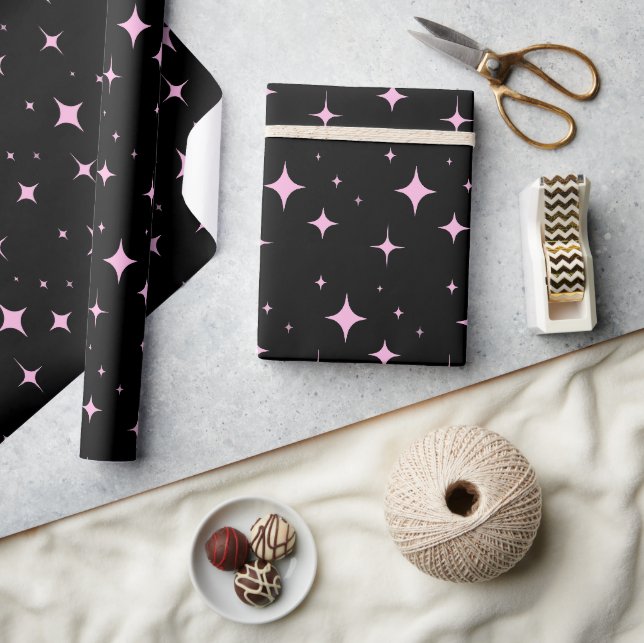 Black and Pastel Pink Simple Minimalistic  Wrapping Paper (Crafts)