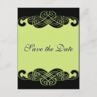 Black and Pear Green Scroll Save the Date Postcard