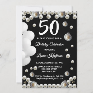 Black and Pearl 50th Birthday Celebration Invitation